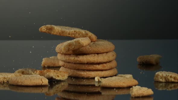 Cookies falling and bouncing in ultra slow motion 