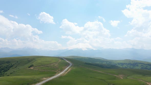 View of the Green Caucasus Mountains in Summer From the Sky