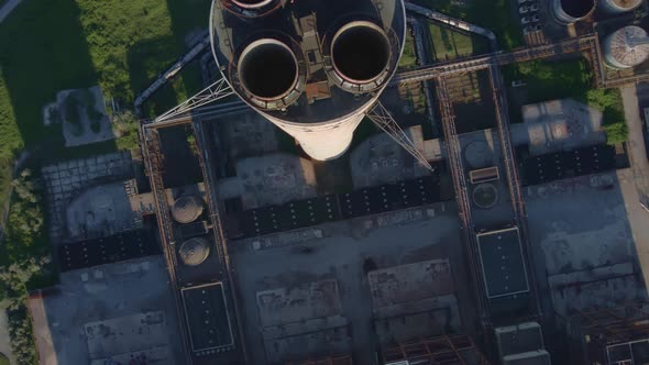 Drone View Industrial Chimney on Power Plant