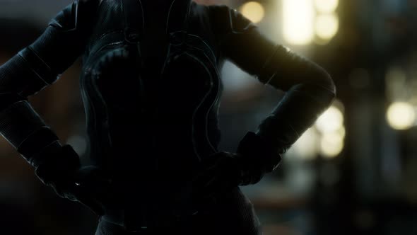 Futuristic Cyberpunk Style Young Woman with Neon Bokeh Lights alt