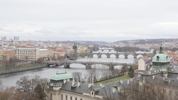 Charles bridge over Vltava river  in capital of Czechia slow tilt 3840X2160 UHD footage - Czech Repu