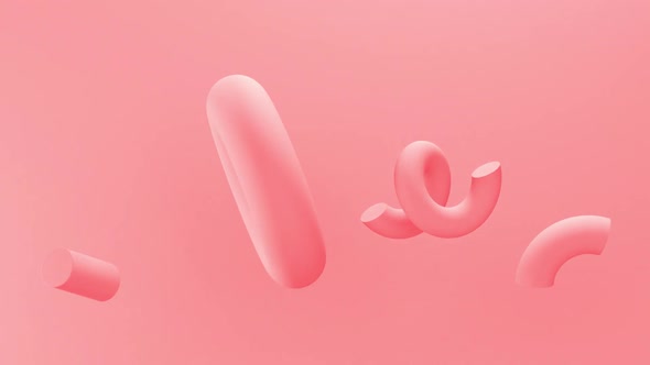 3D pink background with flying geometric shapes. Minimal modern seamless motion design.