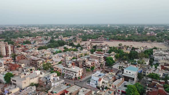 Aerial Shot of Densely Populated City Of Taj , Agra , Uttar Pradesh, India