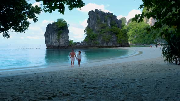 Koh Hong Island Krabi Thailand Couple of Men and Woman on the Beach of Koh Hong Tropical White Beach