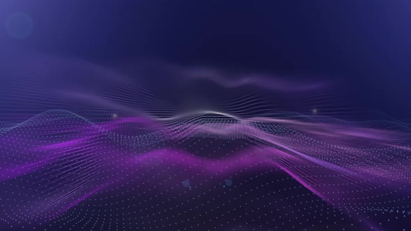 Abstract purple color techy background. wavy purple color particles.