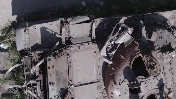 Vertical Video of a War in Ukraine  Destroyed Military Hardware