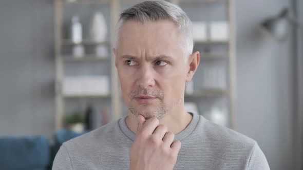 Portrait of Thinking Middle Aged Gray Hair Man