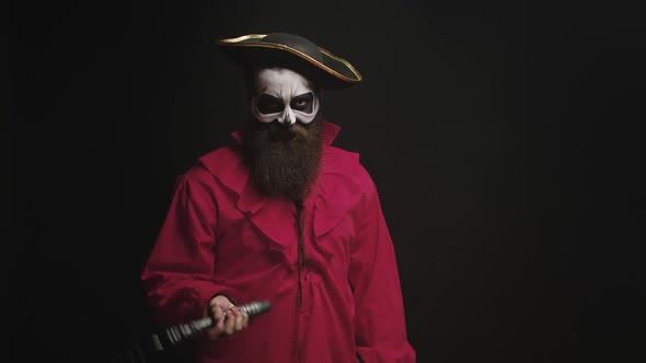 Bearded Man with Makeup and Pirate Costume