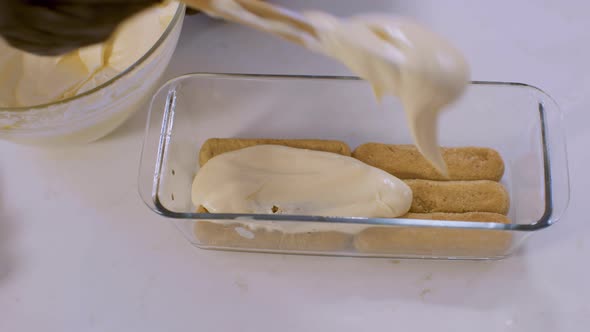 Sweet Cream Is Pouring On Biscuits. Homemade Pastry.