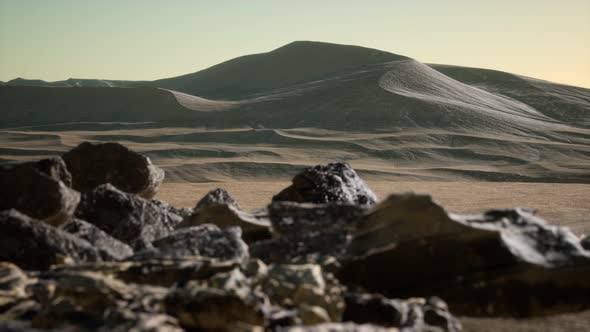 Aerial View on Big Sand Dunes in Sahara Desert at Sunrise