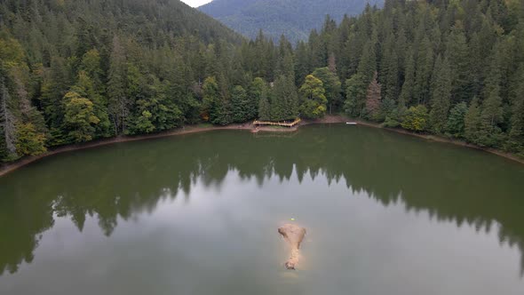 Aerial View of Synevyr Lake in Carpathian Mountains