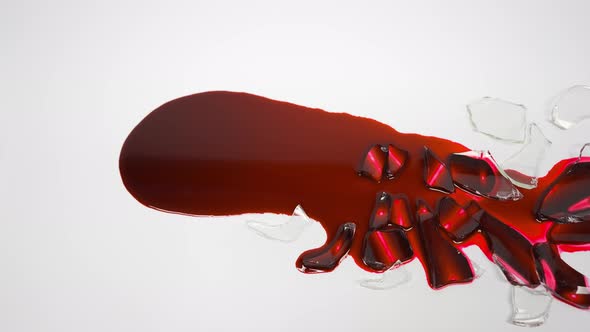Broken glass and red blood on white background