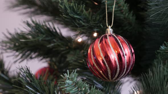 Colorful  bauble on the branch 4K 2160p 30fps UltraHD footage - Reflecting ornament on Christmas tre