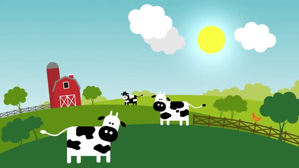 Loopable animation presents the transition from day to night on a farm.