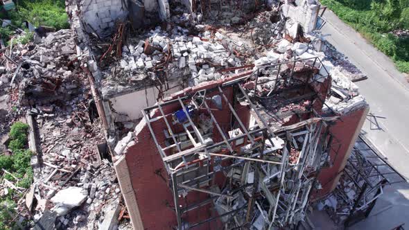 Aerial View of a Destroyed Building in the City of Makariv Ukraine