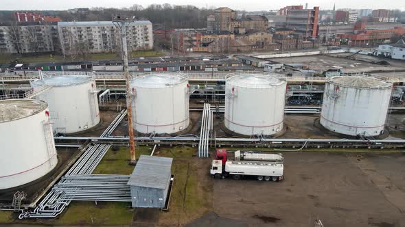 Petrol tanks in port warehouse