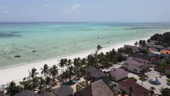 Zanzibar Island Tanzania  Aerial View of the Beach Near the Shore Slow Motion