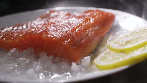 Fresh Raw Salmon on Ice. Fish on Ice. Fresh Fish