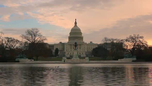 A time laspe static shot of the the U.S. Capitol at sunset in Washington DC.