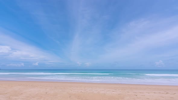 Time Lapse movement of summer white clouds flowing over the sea Beautiful beach sea in good weather