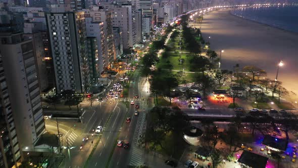 Night scape of coastal city of Santos state of Sao Paulo Brazil.