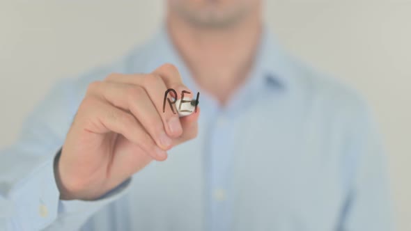 Remote Management, Man Writing on Transparent Screen