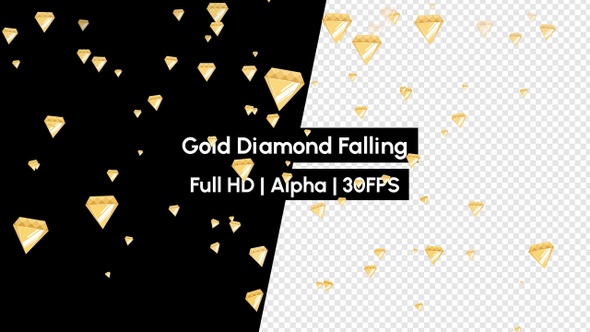 Gold Crystals Precious Gemstones Diamonds Falling with Alpha