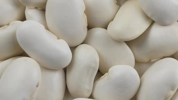 Heap of white beans texture as background. Top view.