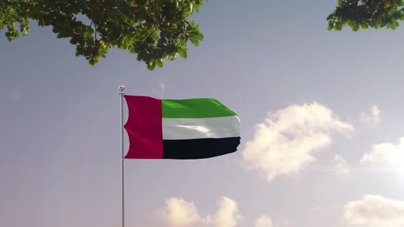 United Arab Emirates Flag With  Modern City 