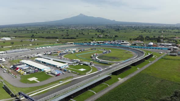 Aerial view over AIMA racetrack in Puebla, Mexico. F1 sport racing cars