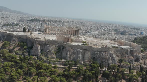 Wide View Circling the Acropolis of Athens in Summer Daylight