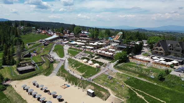 Aerial shot of upper station of Gubalowka funicular railway, Zakopane, Poland