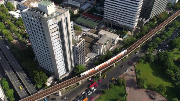 Bangkok thailand aerial city view drone footage over the city.