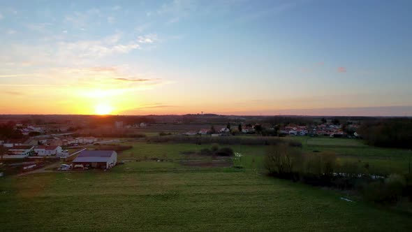 A sunset over a European village