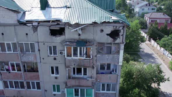 War in Ukraine  a Destroyed Building in the City of Makariv