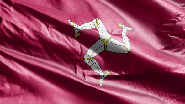 Isle of Man textile flag waving on the wind. Slow motion. 20 seconds loop. 