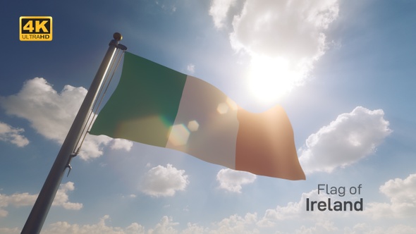 Ireland Flag on a Flagpole V2 - 4K