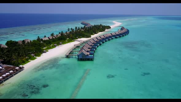 Aerial above sky of tropical tourist beach adventure by clear water and white sand background of a d