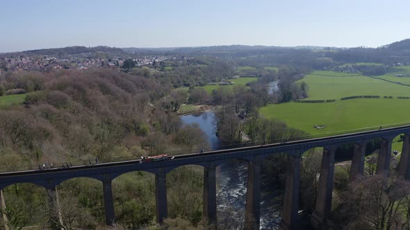 A Narrow Boat, canal boat crossing the Pontcysyllte Aqueduct, designed by Thomas Telford,  located i