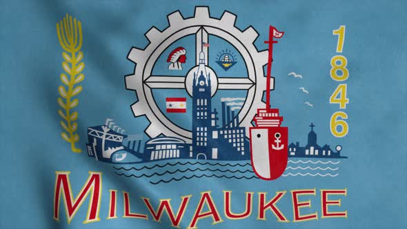 Milwaukee City Wisconsin Flag Waving in Wind