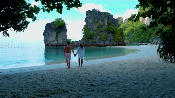 Koh Hong Island Krabi Thailand Couple of Men and Woman on the Beach of Koh Hong Tropical White Beach