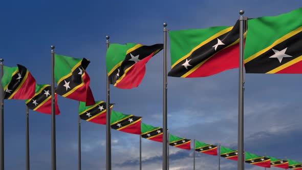 The Saint Kitts And Nevis Flags Waving In The Wind  4K