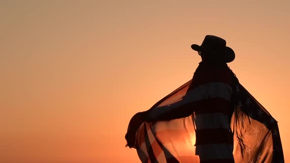 Cowboy Dancing with American National Flag