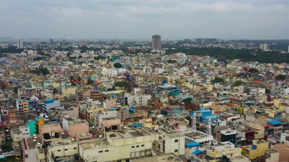Camera pans over large urban area in Bangalore India