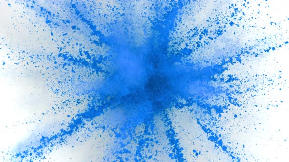 Super Slow Motion Shot of Blue Powder Explosion Isolated on White Background at 1000Fps