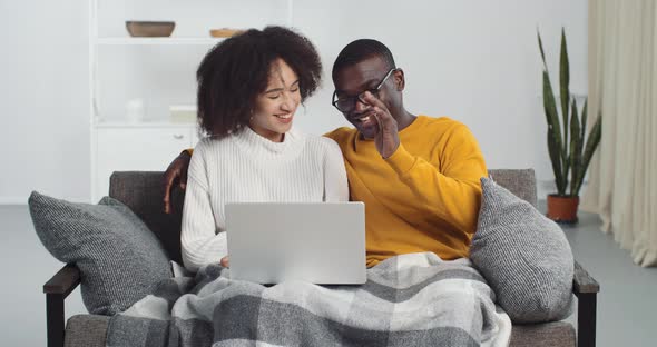 Young Black Smiling Couple Mixed Race Ethnic African American Newlyweds Husband and Wife Boyfriend