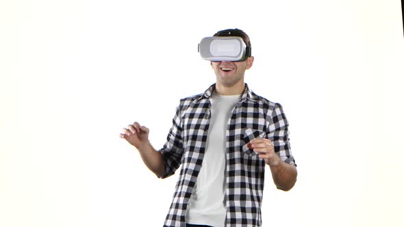 Man First Sees and Puts on the Virtual Reality Glasses