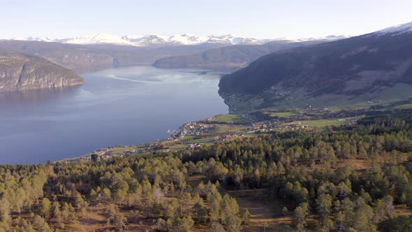 Norwegian Landscape View with Forests and Fjord