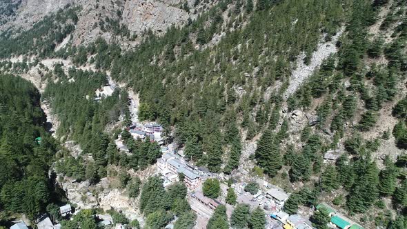 Gangotri village in the state of Uttarakhand in India seen from the sky