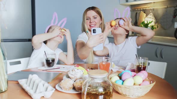 Happy Family Preparing for Easter